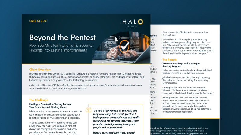 Preview of the Bob Mills Furniture case study: Beyond the Pentest
